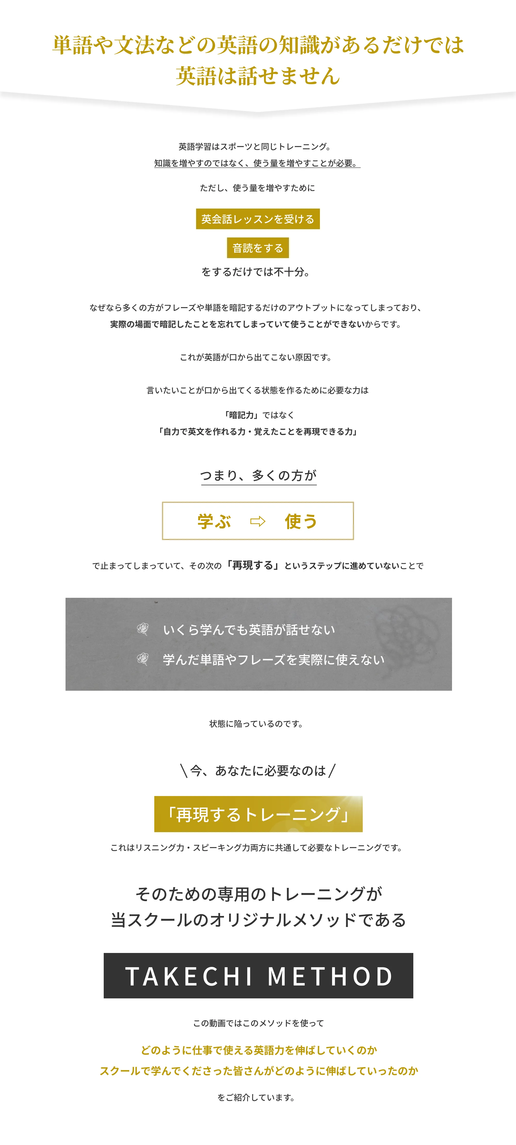 単語や文法などの英語の知識があるだけでは英語は話せません